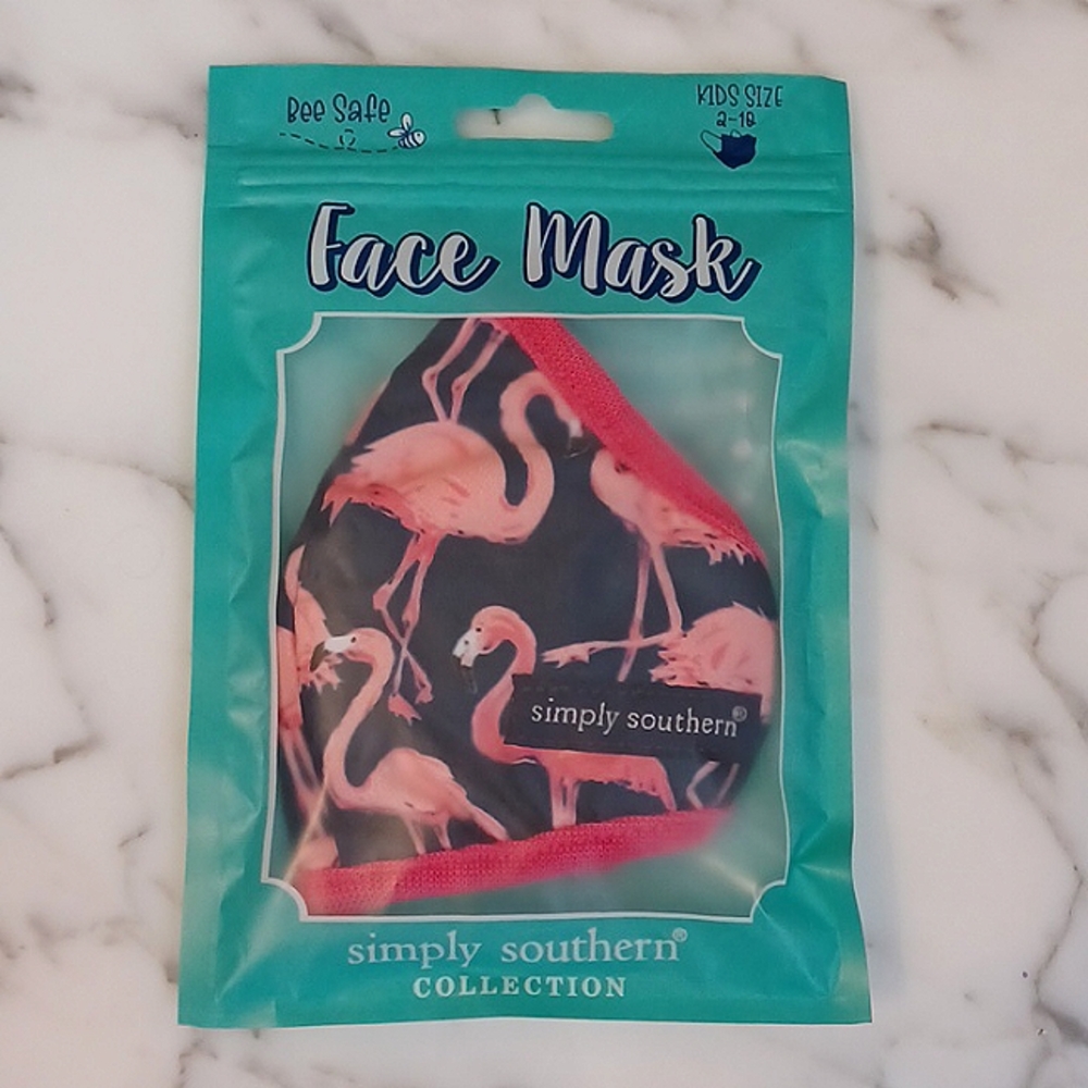 Simply Southern Pink Flamingo Face Mask Kids 2-12 cloth face mask new